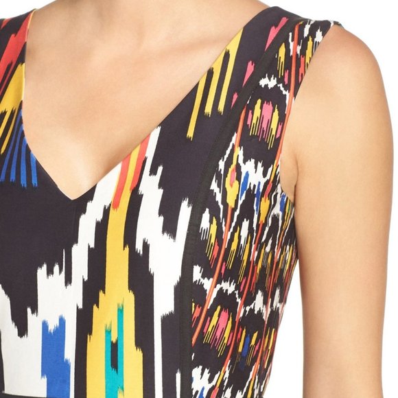 French Connection NEW Ikat Cotton Bodycon 2way Back Zipper Dress Black Red Sexy - Picture 7 of 12